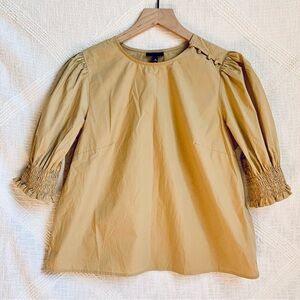 Who What Wear Smocked Puff Sleeves Cotton Blouse Shirt Tan / Khaki Small Spring
